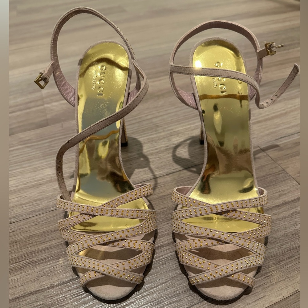Gucci Women's Rose Suede Fleur Studded Sandals